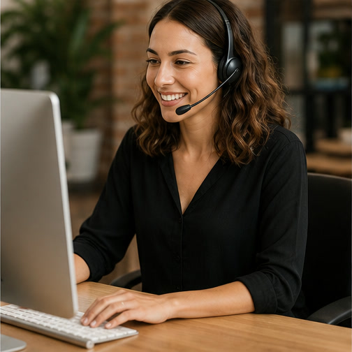 Persona de soporte atendiendo a un cliente